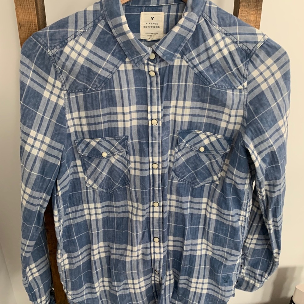 American Eagle pearl button plaid shirt